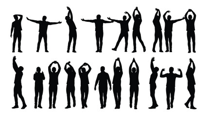 Human silhouettes in diverse poses isolated on white background, Vector