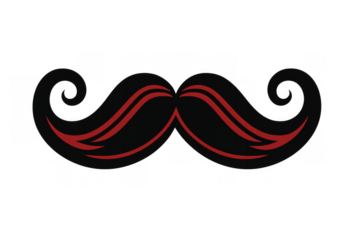 Handlbar mustache vector icon with curls and red stripes for vintage, retro, style, and carnival concepts