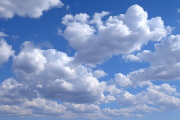 Beautiful display of fluffy white clouds drifting across a bright blue sky on a clear day in a serene environment
