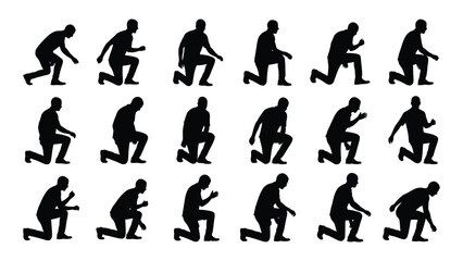 Kneeling man silhouettes collection isolated on white background, Vector