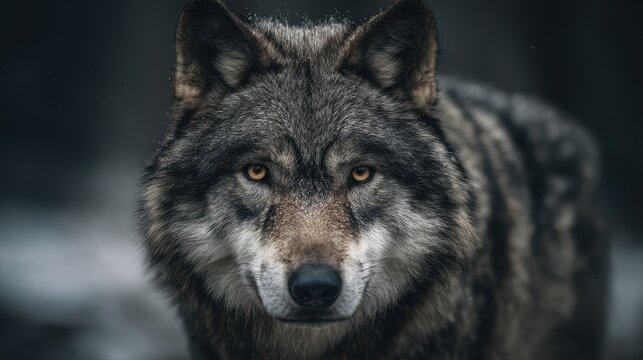Majestic gray wolf portrait captured in stunning detail highlighting its intense gaze and wild beauty in a natural setting - Powered by Adobe