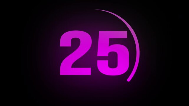 Neon Glowing Countdown Timer Animation 30 to 0 Seconds. Vibrant Digital Clock Display with Circular Progress Bar and Colorful Light Effects. 4k video animation seamless loop