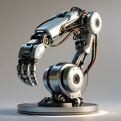 Realistic robotic arm on circular platform detailed automatic manipulator