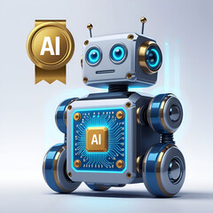 Mini robot processor with Ai label set of vector objects in cartoon 3d style