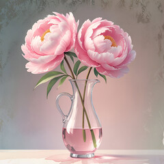 Pink 3d peony in vase delicate flower for elegant decor vertical illustration