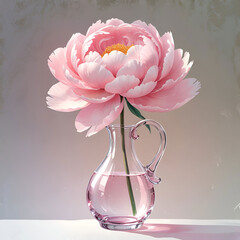 Pink 3d peony in vase delicate flower for elegant decor vertical illustration