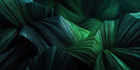 Abstract rendering of interwoven, textured strands in varying shades of green, forming stylized peaks