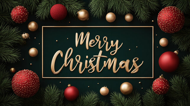 Merry Christmas greeting card, frame. Xmas holiday background. Happy New Year.