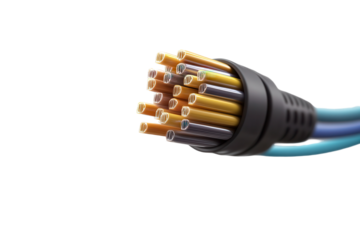 High-quality electric cable with multiple conductors isolated on transparent background, showcasing details of wiring and connectors for various electrical applications