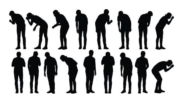 Human silhouettes bending and looking down isolated on white background, Vector