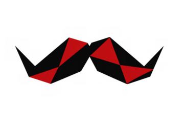 Black and red angular triangular graphic element, geometric design eyewear, anime inspired sunglasses on transparent background