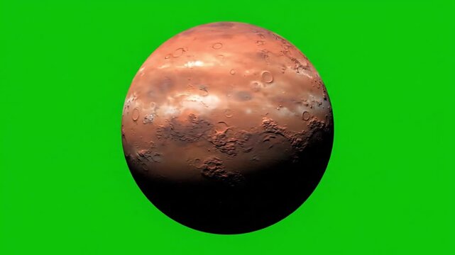 Dynamic animation of Mars rotating against green screen background for VFX compositing and space exploration