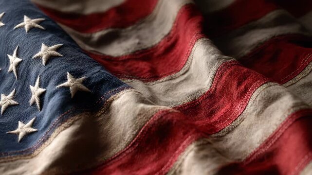 Close up of a waving american flag with detailed texture