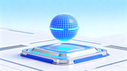Futuristic Blue Tech Sphere 3D Display Scene