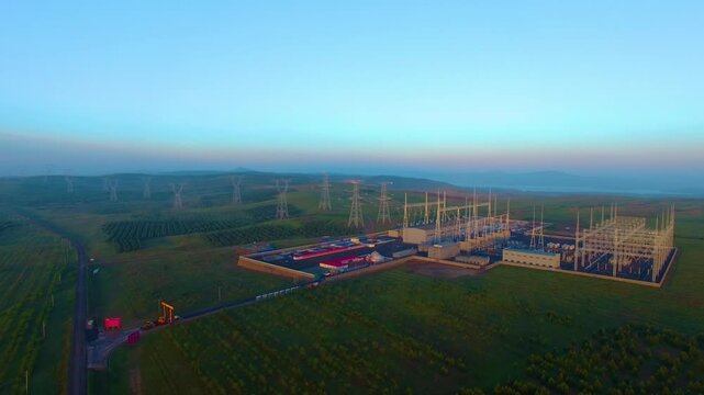 High Voltage Electrical Substation Construction Site Aerial View