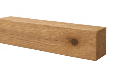 Wood beam square timber plank with natural grain and knot, engineering structural element on transparent background