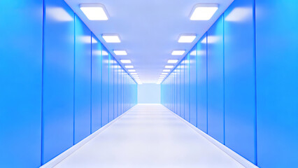 Minimalist Blue Corridor 3D Scene
