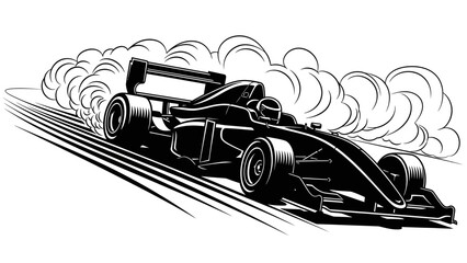 Naklejka premium Formula One Racing Car Monochrome Vector Illustration of Speed and Competition