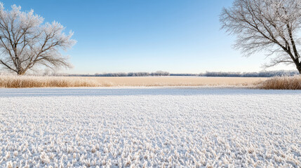 Frost field winter tree snowy meadow blue sky barren tree frost plain cold morning horizon