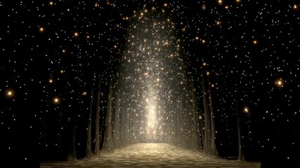 Luminous corridor drift through starry glow, surreal fantasy pathway with glowing lights, golden sparkles, ethereal tunnel - Powered by Adobe