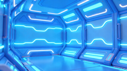 Blue Light Cyberpunk Future Tunnel 3D Scene