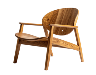 Smooth, light wood chair w/ round back against dark ground