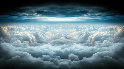 Surreal cloudscape horizon, dramatic cloudy sky, ethereal light, moody atmosphere