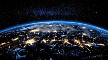 Obraz premium Night View of Planet Earth Illuminated by City Lights Against a Starry Background