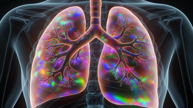 Colorful lungs encased in a transparent physique