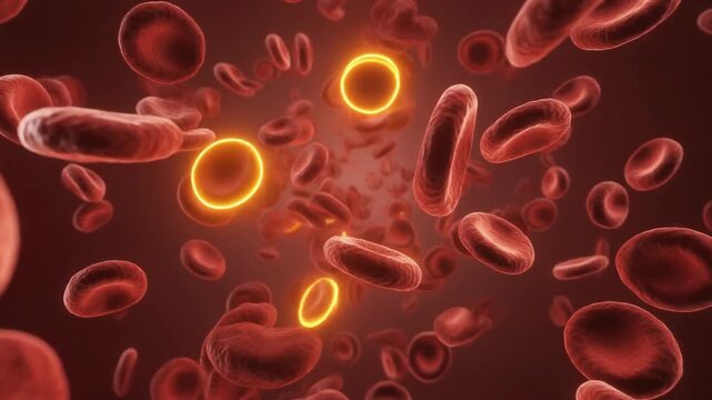 Crimson erythrocytes glowing within the darkness