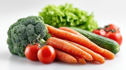 Fresh vegetables arranged on a white surface, perfect for healthy eating