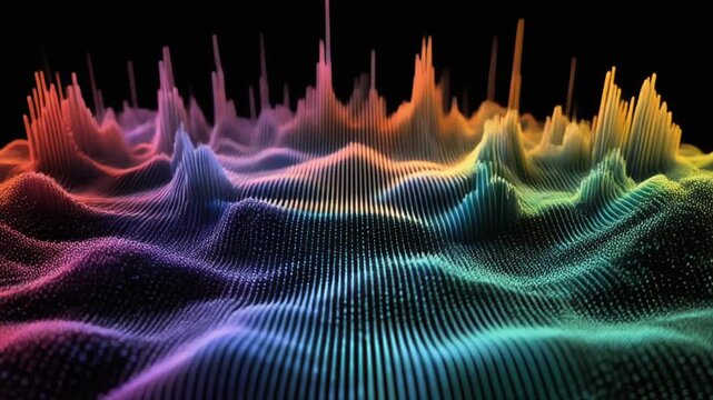 Abstract visualization of sound waves, forming intricate sand-like Chladni patterns in the air