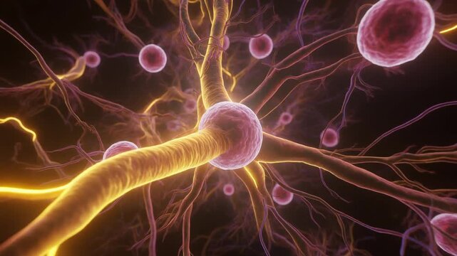 Neuron cells network illustration glowing pathways
