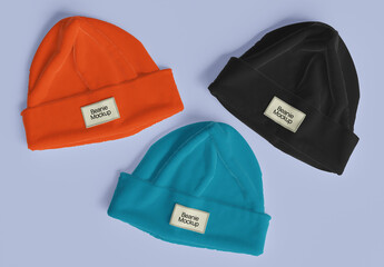 Knit Beanie With Label Mockup