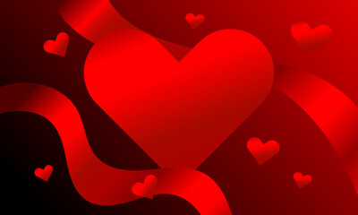 red heart with red ribbon love and heart pattern textures valentine day card template abstract background