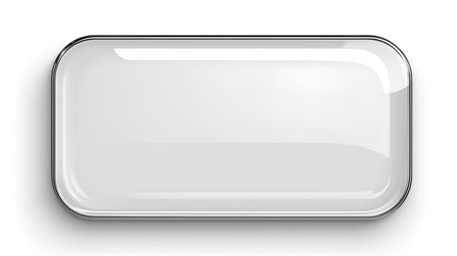 Realistic shiny glossy glass panel with rounded corners, light glare reflective effect, rectangle window on white background