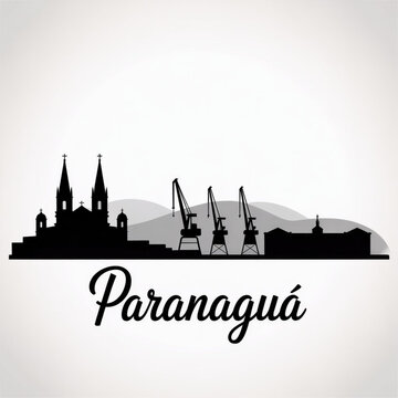 Paranagu&aacute; Skyline Silhouette &mdash; Historic Port City in Paran&aacute; Brazil Vector Illustration