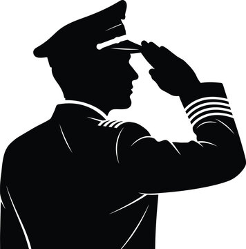 Black Pilot Saluting Silhouette Vector Illustration Icon