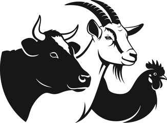Monochrome Farm Animals Vector Illustration