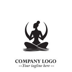 Woman Yoga Logo Symbol in Black on White Background for Calm Minimalist Wellness Branding Design Art