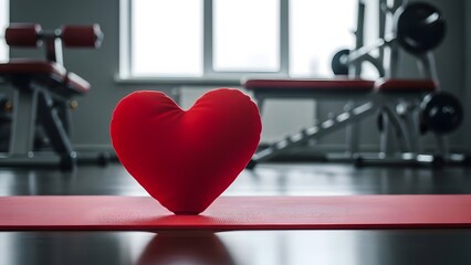 Heart health and fitness concept with red heart at the gym