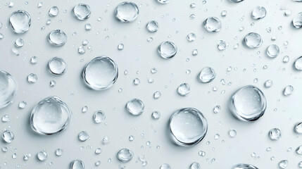 Realistic water droplets on clear window surface with dripping effect, fresh liquid texture on white background