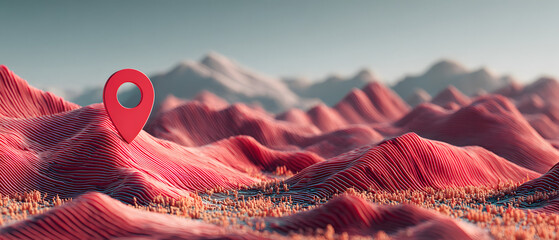 Location marker red color on map background, banner. 3d illustration
