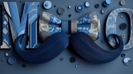 Creative blue typography with mustache and bow tie on textured background