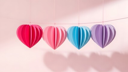 Pastel heart garland on pink wall for valentine s day decoration