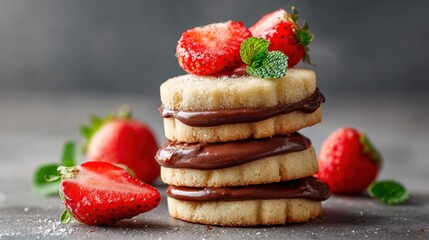 Delicious strawberry shortcake cookies with chocolate filling