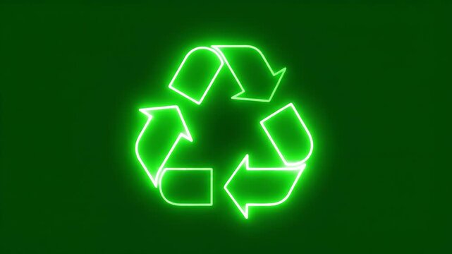 Glowing green recycle symbol animation promoting sustainability and environmental awareness