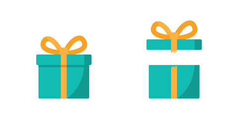 Teal Gift Box Icons Vector. Closed and opened gift box