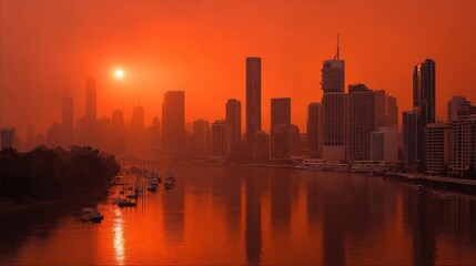 Naklejka premium Sunrise over city skyline