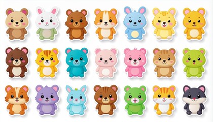 Obraz premium Charming collection of colorful cartoon animals, perfect for kids' projects and playful designs, bringing joy and happiness to any creative endeavor
